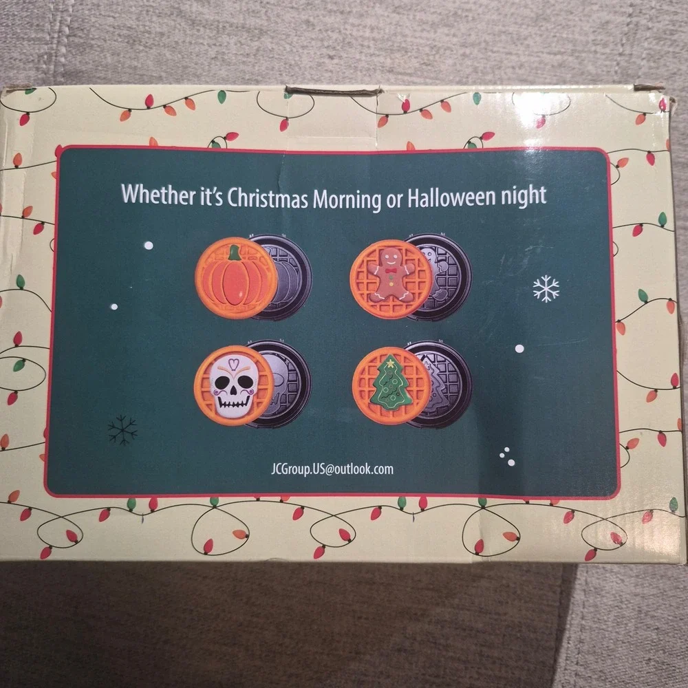 Keinve Holiday Mini Waffle Maker Red Interchangeable Plates Christmas Halloween